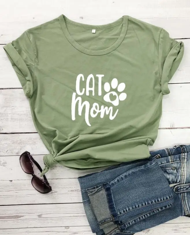 

100% Pure Cotton Women T Shirt Cat Mom Printed Tshirt Ladies Short Sleeve Tee Shirt Women Female Tops Clothes Camisetas Mujer