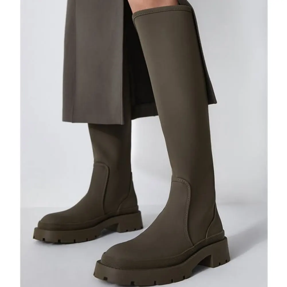 Брендовые дизайнерские женские сапоги удобные офисные до колена на платформе и