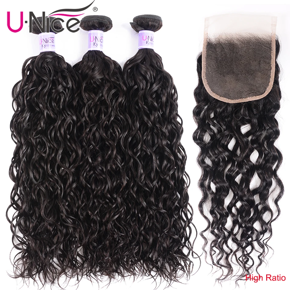UNice Hair Kysiss Series Malaysian Water Wave Virgin Human Hair Extension 8-26inch 3 PCS Bundles with Closure Free Part