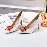 satin rhinestones high heels shoes woman synthetic crystal diamond satin pointed party shoe fashion women shoes basic pump