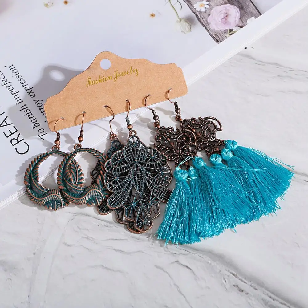 Серьги-подвески в этническом ретро-стиле набор из 3 предметов богемный