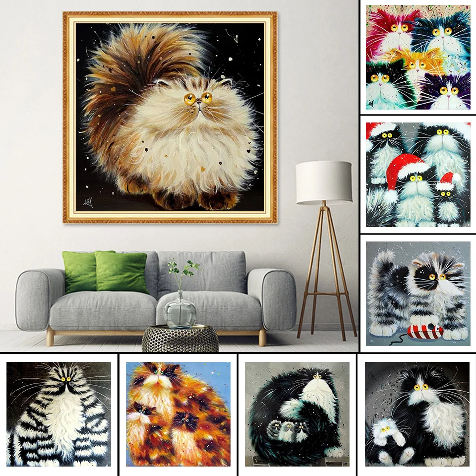 

5D Diy Diamond Painting Cartoon Cat Cross Stitch Kit Full Drill Embroidery Mosaic Art Picture of Rhinestones Home Decor Gift
