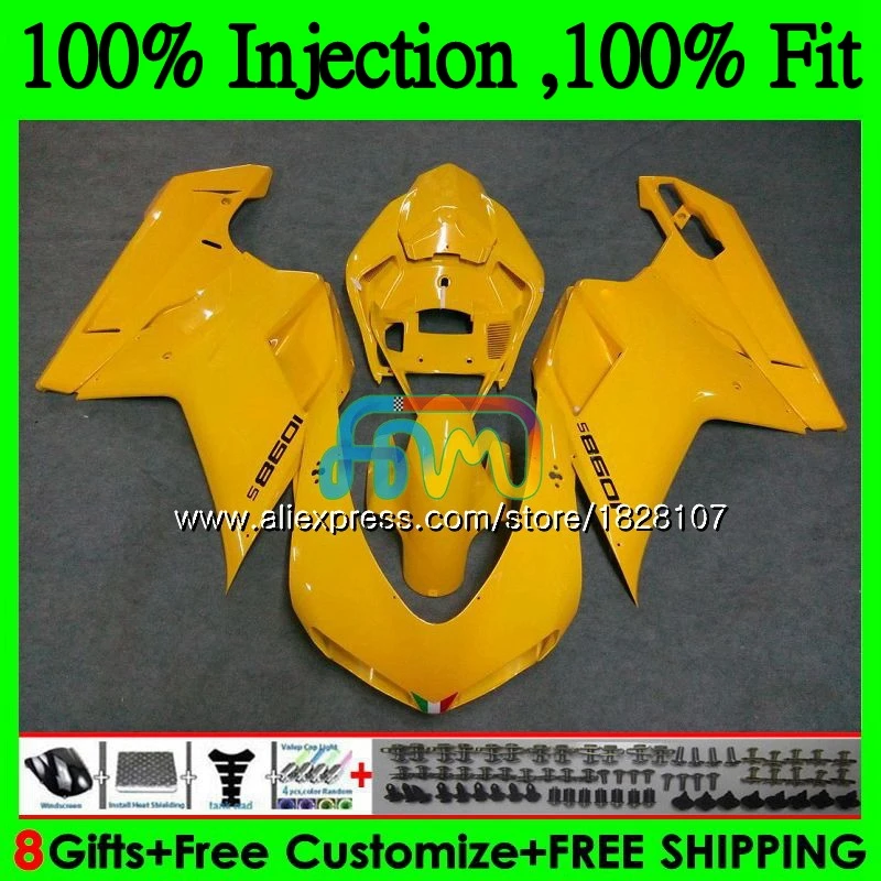 

848 1098 For DUCATI 848R 1098R 1198 07 ALL Yellow 08 09 10 11 70BS.8 1098S 848S R 1198S 2007 2008 2009 2010 2011 2012 Fairing