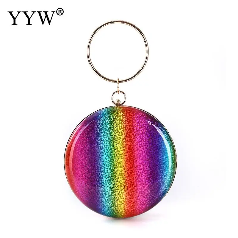 

New Fashion Rainbow Box Evening Bag Diamonds Bohemian Style Day Clutch For Party Dinner Handbags Purse Jelly Chain Shoulder Bags