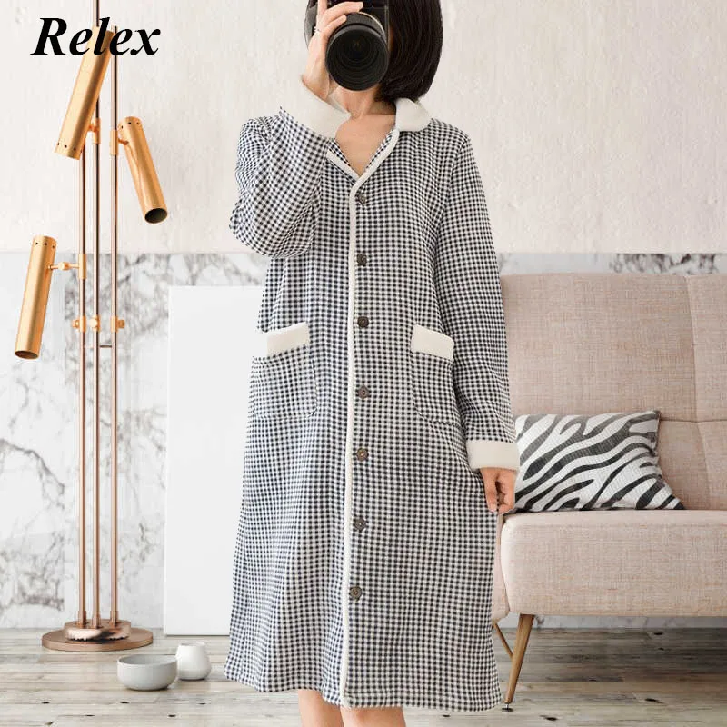 

Nightdress Women's Autumn Winter Loose Long Skirt Ladies Air Cotton Plus Size Thin Quilted Over The Knee Pajamas Female Homewear