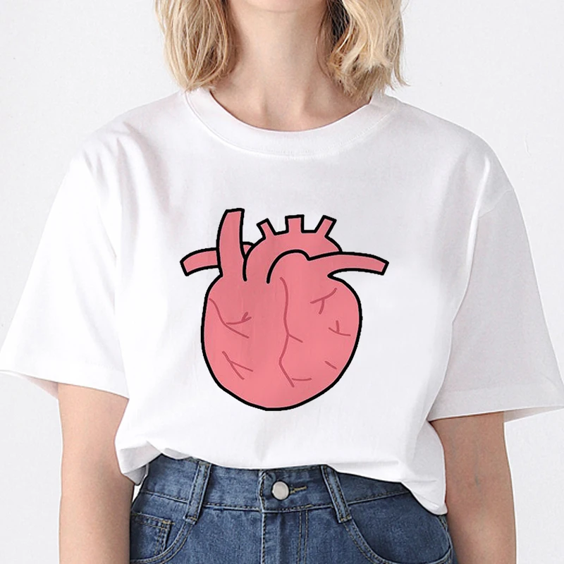 

Women T shirts Healthy Heart Leopard Printed Trend Style O-Neck T-Shirt Summer Short Sleeve Casual female T-shirt Tops tees