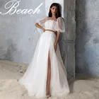 Женское свадебное платье со шлейфом It's yiiya, белое кружевное платье из мягкого тюля с полурукавами, разрезом и бисером на лето 2021