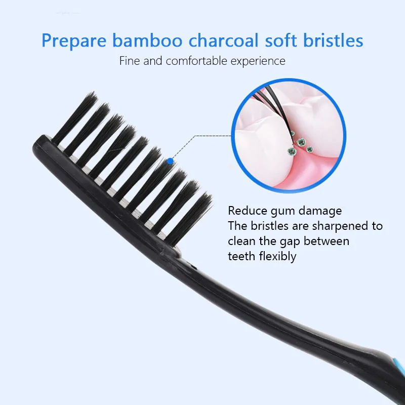 

10pcs Toothbrush Soft Bristle Adult Bamboo Charcoal Household Fine Wool Toothbrush Antibacterial Men Women Bathrome Accessories