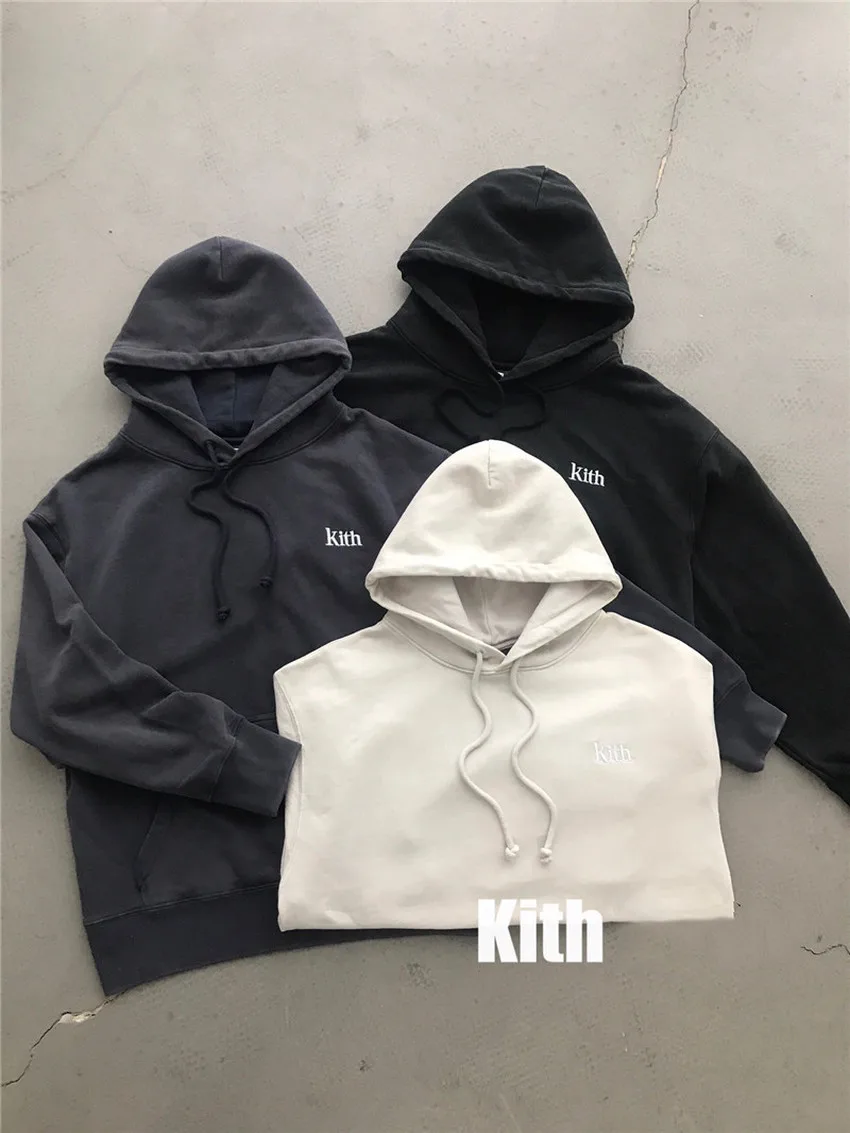 

Embroidery Logo WASHED KITH Hoodie Men Women Slightly Oversized Sweatshirts Pullover Harajuku KITH Drawstring Hoodies