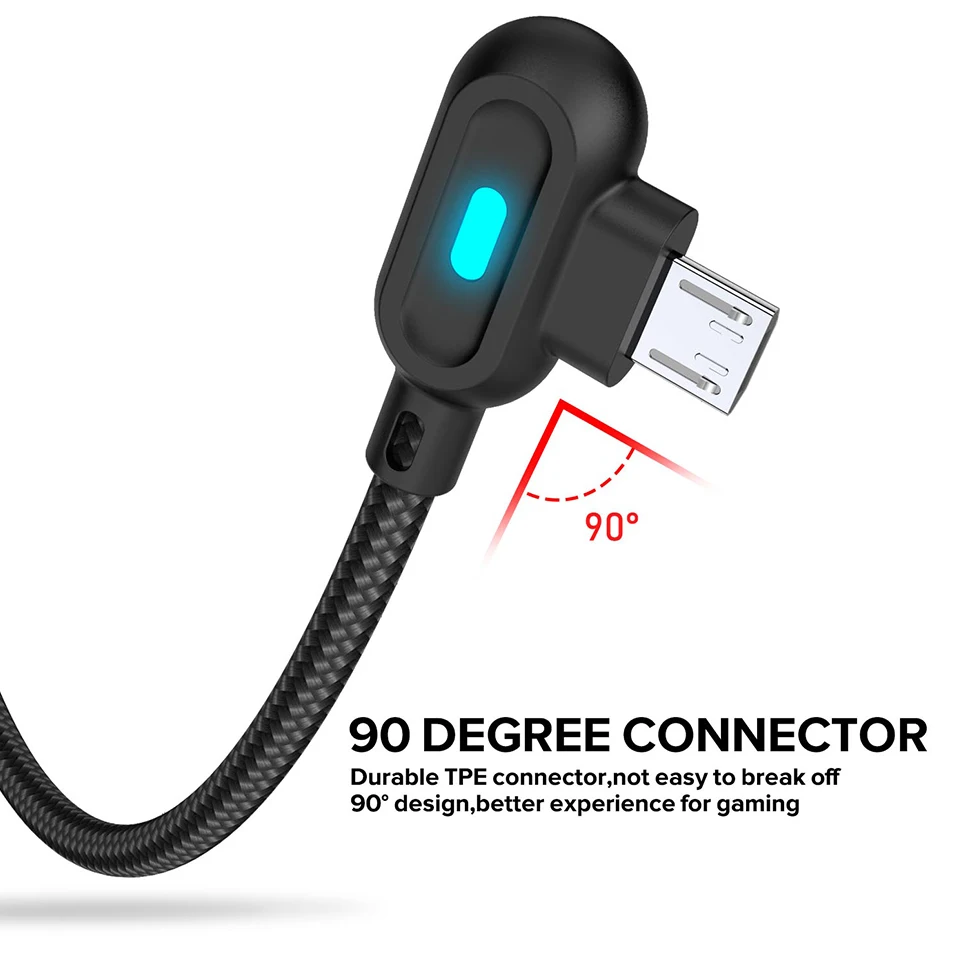 Кабель Micro USB 3A быстрое зарядное устройство 90 градусов игровой шнур для samsung S6 S7 J5 1 м 2 м Мобильный телефон игровой кабель для Xiaomi Redmi Note 5