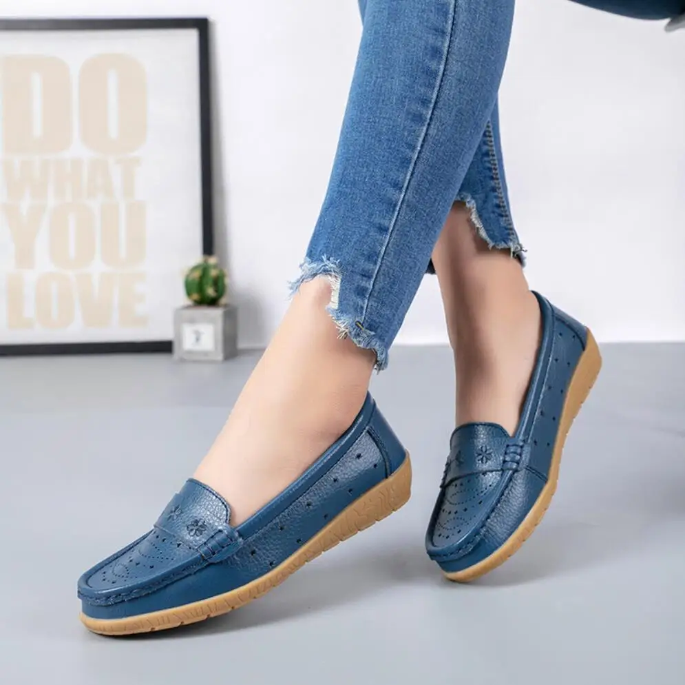 Балетки женские из натуральной кожи мягкие мокасины без застежки плоская