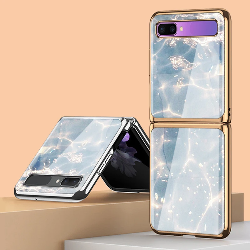 

Z Flip 3 Funda Case for Samsung Galaxy Z Flip3 Tempered Glass Shell Sparkling Water Ripple Coque Phone Case Cover Z Flip3 Capa