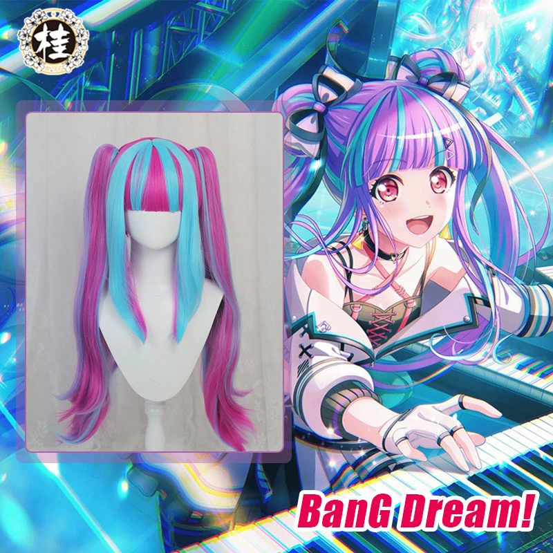 

UWOWO BanG Dream! Косплей парео парик Поднимите SUILEN Nyubara Reona 85 см синий розовый двойной хвост волосы