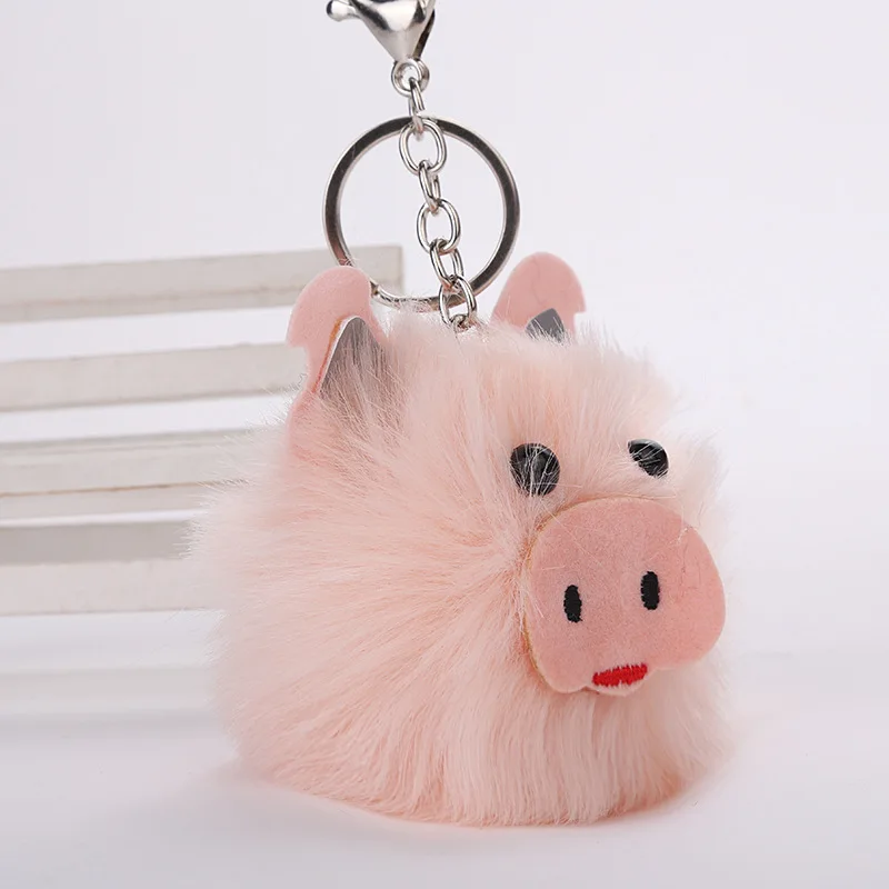 Брелок Chaveiro с шариком из искусственного кроличьего меха милый розовый мяч-свинка