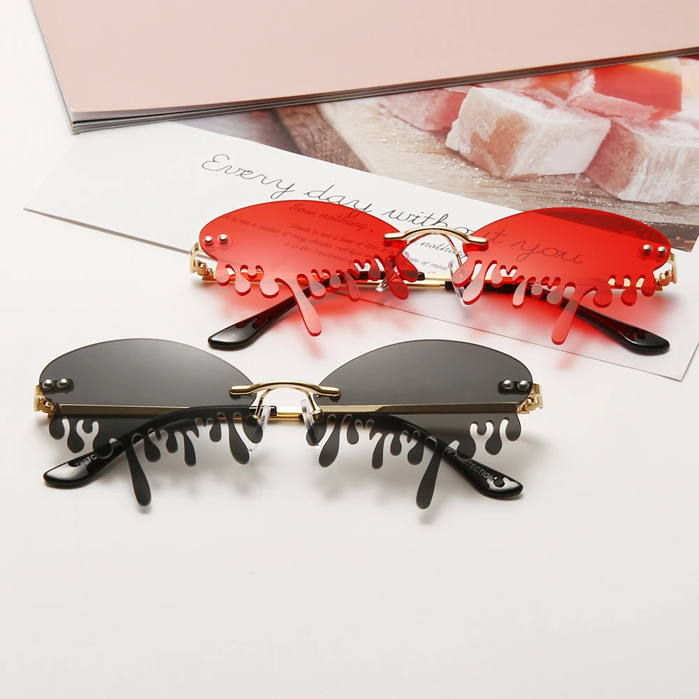 

New Rimless Sunglasses Women Fashion Sunglasses Luxury Brand Vintage Tears Shape Sun glasses Eyewear UV400 Shades gafas de sol