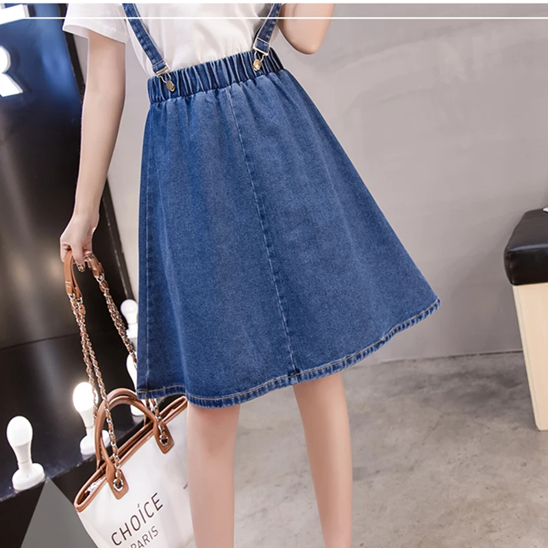 Women Denim Skirt Suspender Jumper Adjustable-Strap Plus-Size High-Waist Jean Fashion Ladies Casual Student A-Line | Женская одежда