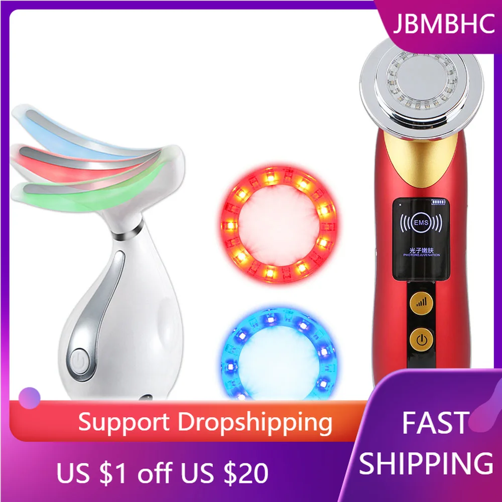 

Facial Beauty Machine RF&EMS Skin Care Deep Facial Cleansing Massager+3 Colors Led Facial Neck Massager Neck Wrinkle Remover