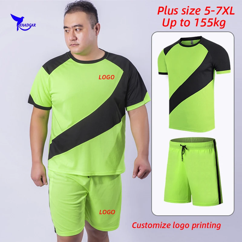

Летний Воздухопроницаемый костюм для тренировок, модель 5-7XL, мужская спортивная одежда, комплект для бега, футболка + шорты, спортивный кост...