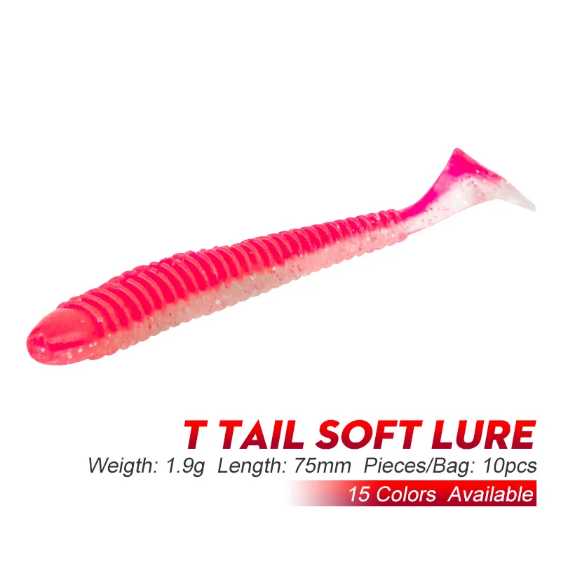 

10PCS/Lot7 5mm 1.9g Best Seller Fishing Soft Lure Added Salt T tail Jigging Soft Bait Wobbler Artificial Shad Worm Swimbait