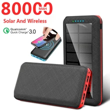 80000mAh Solar Battery Charger Wireless Portable Fast Charger High Light LED 3 USB Phone Power Bank For Xiaomi Samsung Iphone