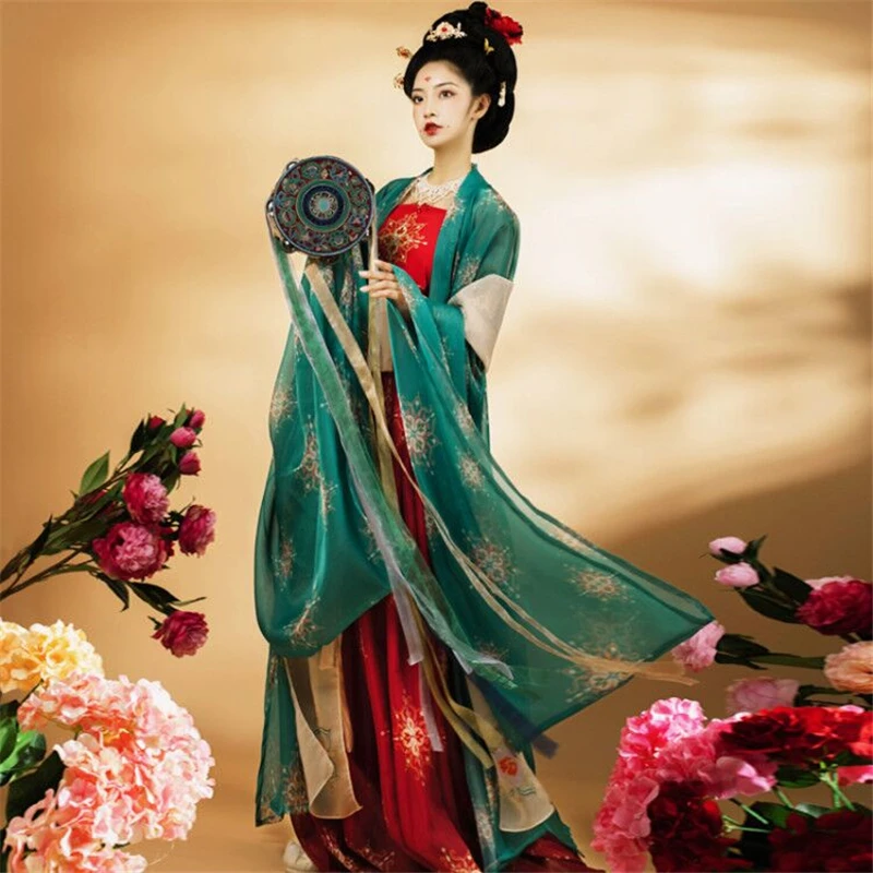 

Chinese Traditional Ancient Summer Dance Performance Costumes Hanfu Floral Print Dress Japanese Kimono Cardigan Cosplay 2022