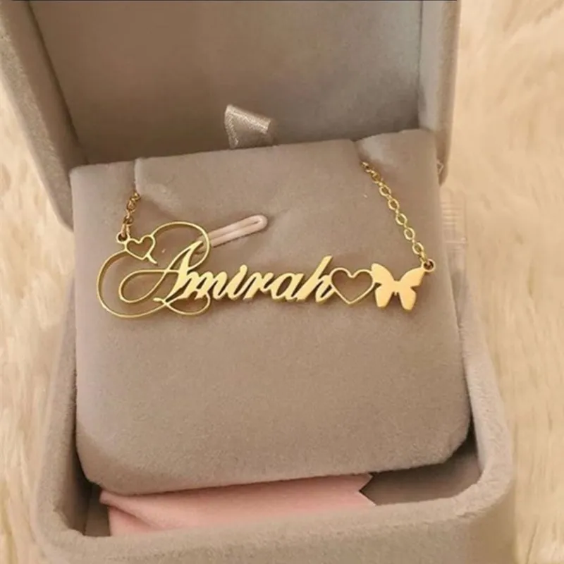 

Butterfly Necklaces Pendants Stainless Steel Custom Name Necklace Women Grils Fashion Jewelry Personalized Heart Collares