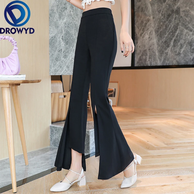 Бежевые брюки клеш для женщин модные элегантные офиса и работы Летние