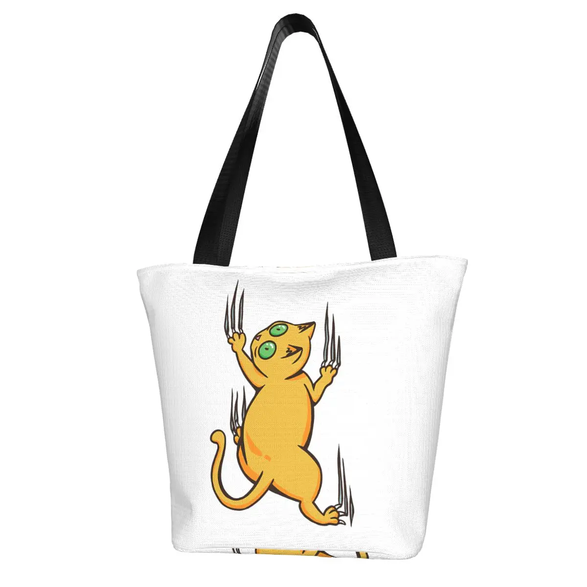 Funny Cartoon Cat Climbing With Scratches Shopping Bag Aesthetic Cloth Outdoor Handbag Female Fashion Bags