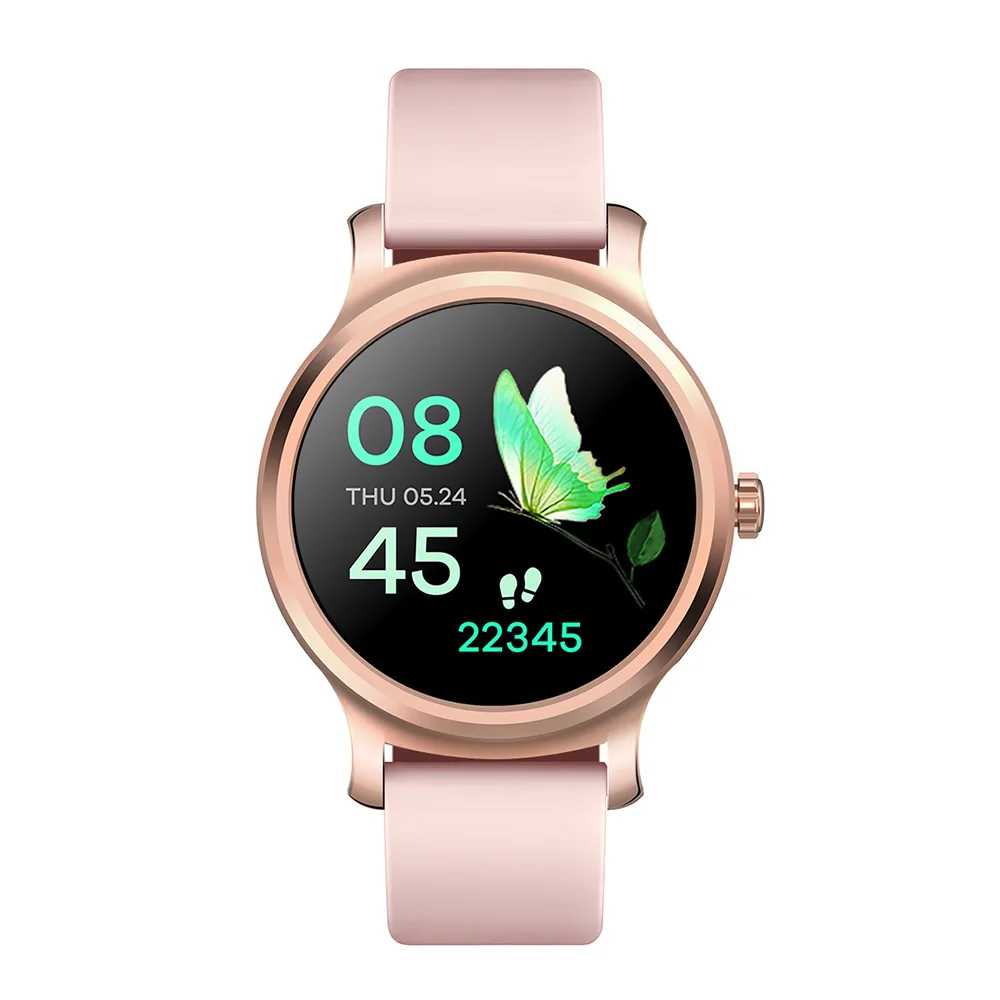 Pink leather strap RUNDOING R2 1,3 дюймов Смарт-часы Bluetooth Вызов полный сенсорный экран дистанционное управление пульсометр фитнес-трекер запись для мужчин и женщин - Цвет: Pink leather strap