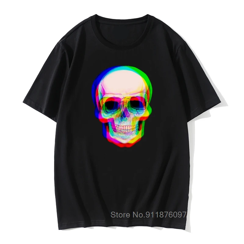 

Vaporwave Neon Skull Techno Hipster T Shirts Aesthetic Skull Watercolor Rainbow Space Skull Funny Tshirt for Men Camisa
