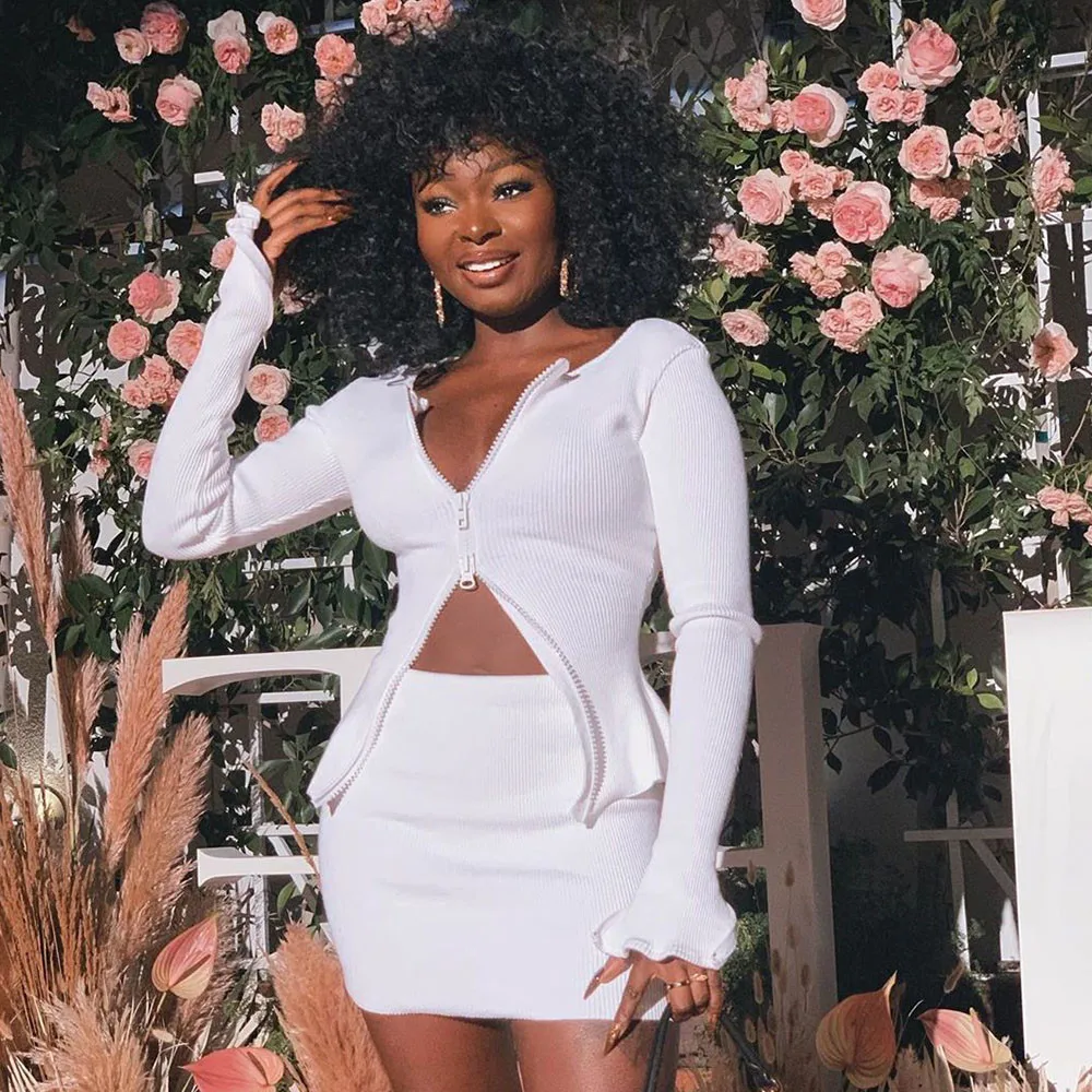 Трикотажный комплект из двух предметов с юбкой в рубчик 2020 Женский