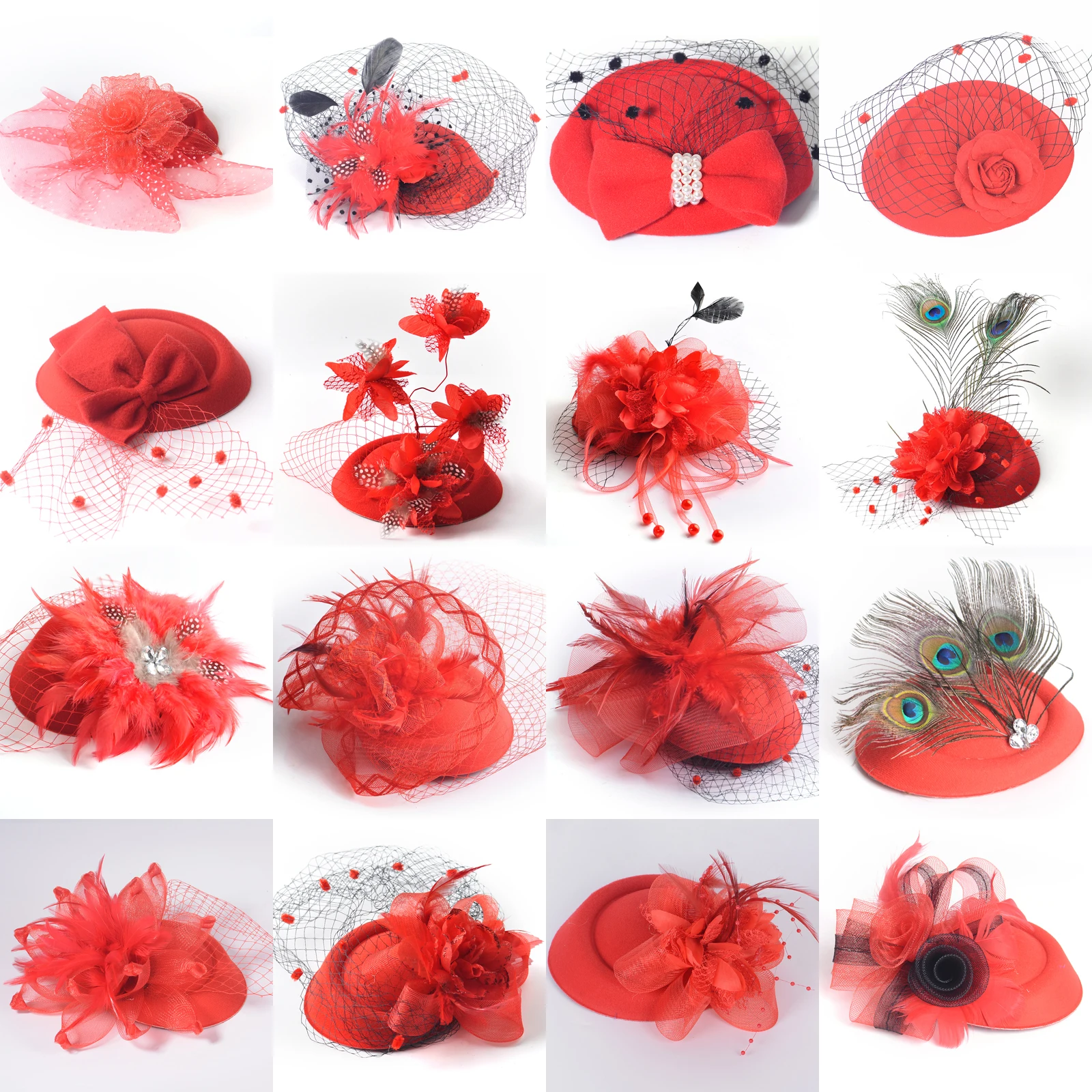16Design Handmade Red Fascinator Flowers Feathers Church Pillbox Hat Veils Hair Clips Women Cocktail Weddings Party On - 16Дизайн Своими руками Красный Фасинатор Цветы Перья Церковный Пиллбокс Шляпа Вуали Заколки для волос Женщины Коктейли Свадьбы Праздни