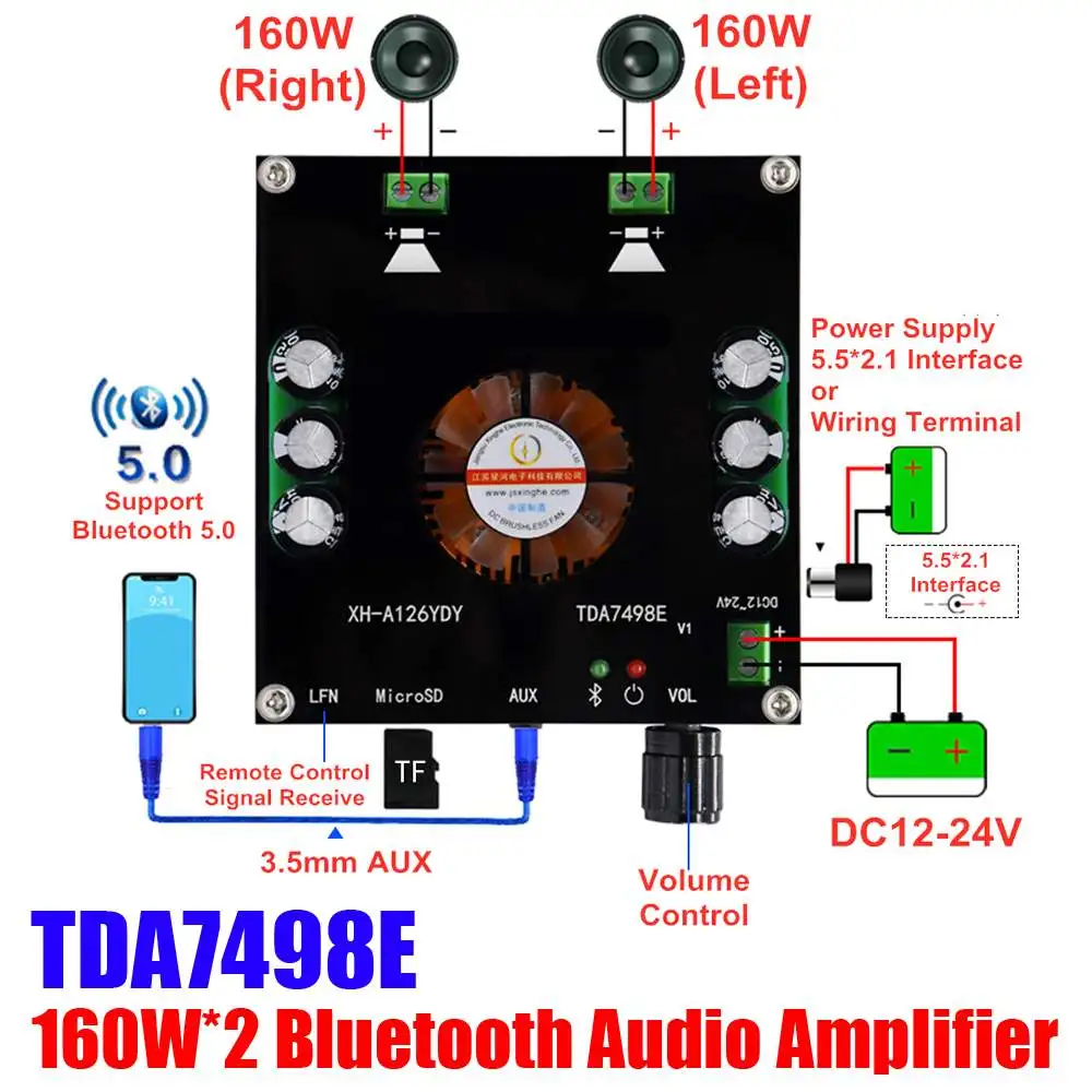 Плата усилителя XH-A126 TDA7498E 160 Вт * 2 Bluetooth-Compatible5.0 модуль аудио профессиональный чип