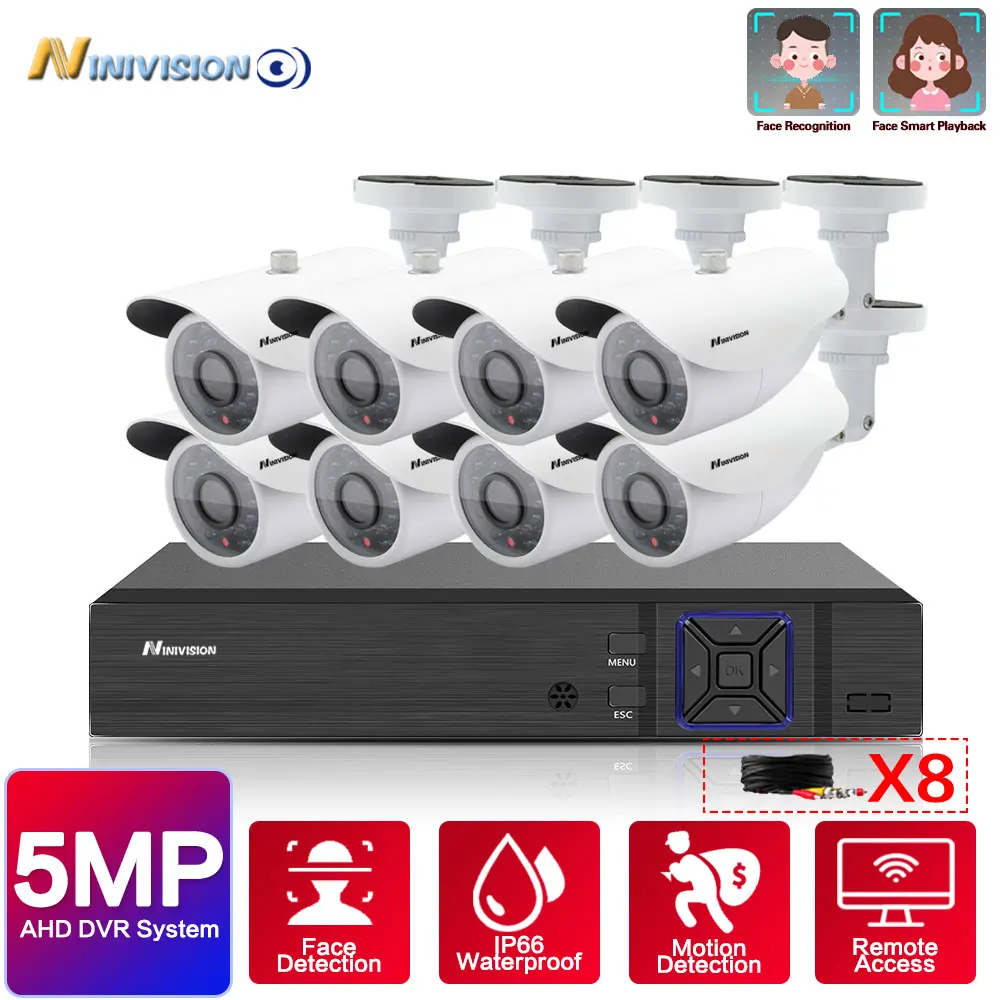 

8CH 5MP HD CCTV Camera System AHD DVR Kit 8PCS 5MP IR Night Outdoor Security Camera P2P Video Surveillance Kit 2TB HDD