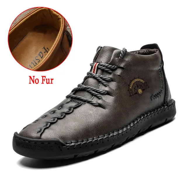 No Fur Gray Брендовые зимние мужские ботинки; теплые мужские зимние ботинки из толстого плюша; водонепроницаемые мужские ботильоны на шнуровке; Осенняя мужская повседневная обувь - Color: No Fur Gray