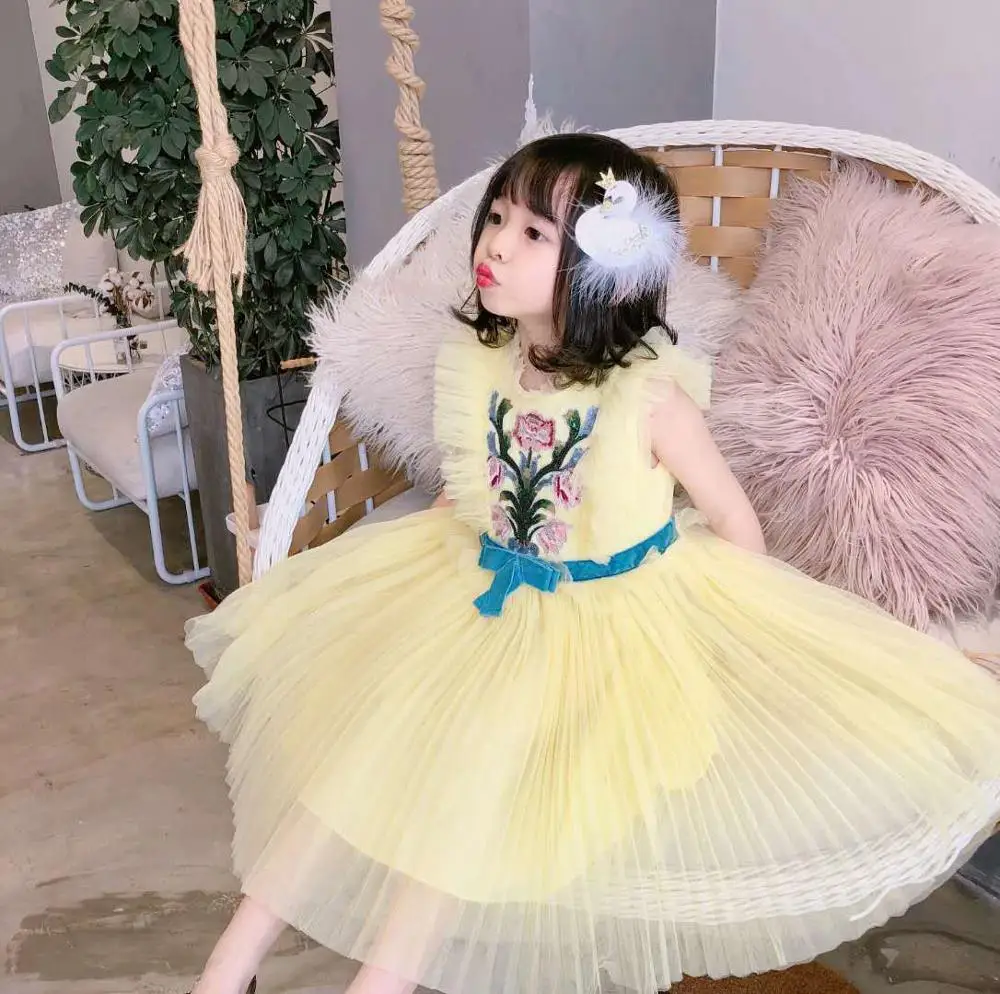 Платье для маленьких девочек с вышивкой феи вечернее желтое платье принцессы из