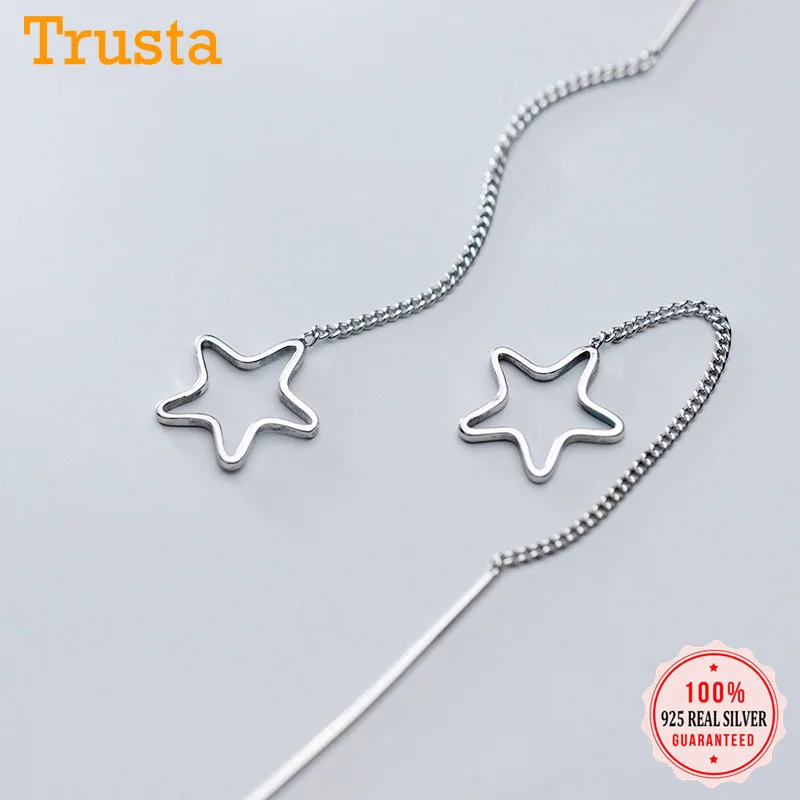 Trustdavis Настоящее серебро 925 пробы милая пустотелая звезда соединенная 9 см Ушная