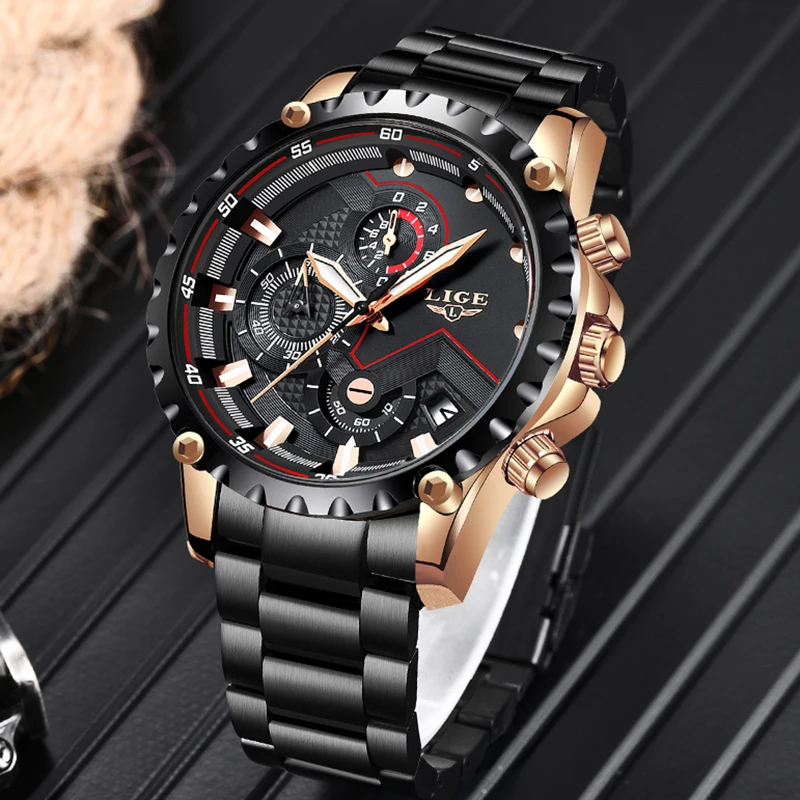 Lige top бренд Luxruy модные мужские часы Для мужчин Спорт Водонепроницаемый кварцевые часы для мужчин полный Сталь военные часы Relogio Masculino