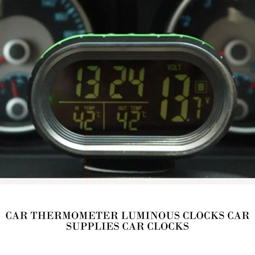 

Car Thermometer Digital Clock Automobile Clock LED Lighted Auto Dual Temperature Gauge Voltmeter Voltage Tester