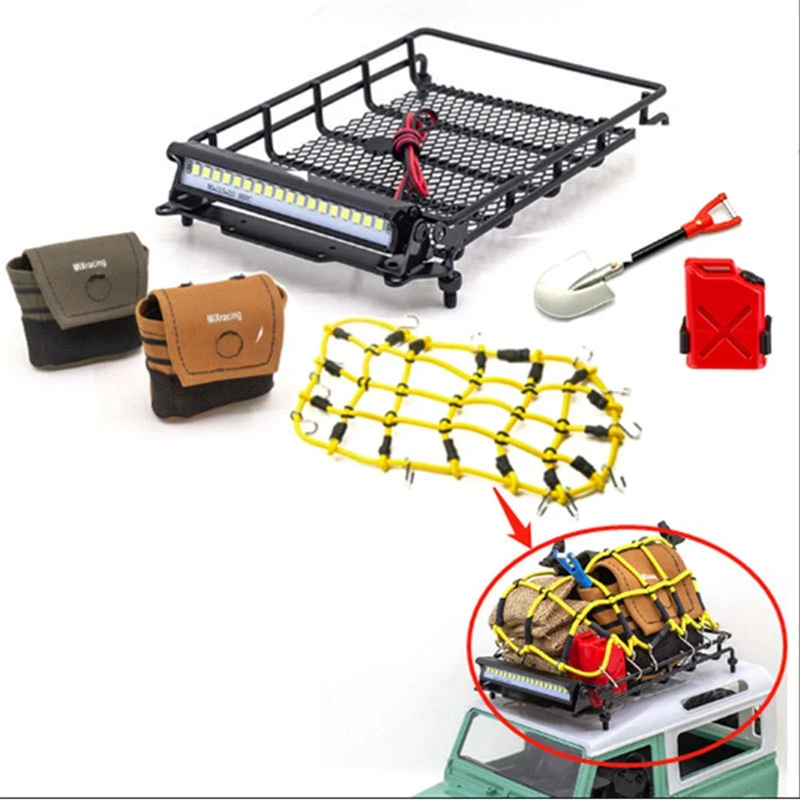 

6Pcs/Set Simulated Decoration Roof Luggage Rack Net Oil Tank Spare Tire Bag for MN D90 MN-90 MN99S 1/12 RC Car Parts