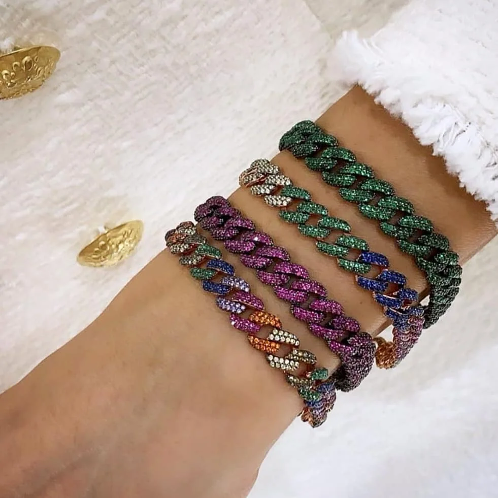 ЖЕНСКИЙ цветной браслет цепочка в стиле хип хоп с кубическим цирконием 10 мм