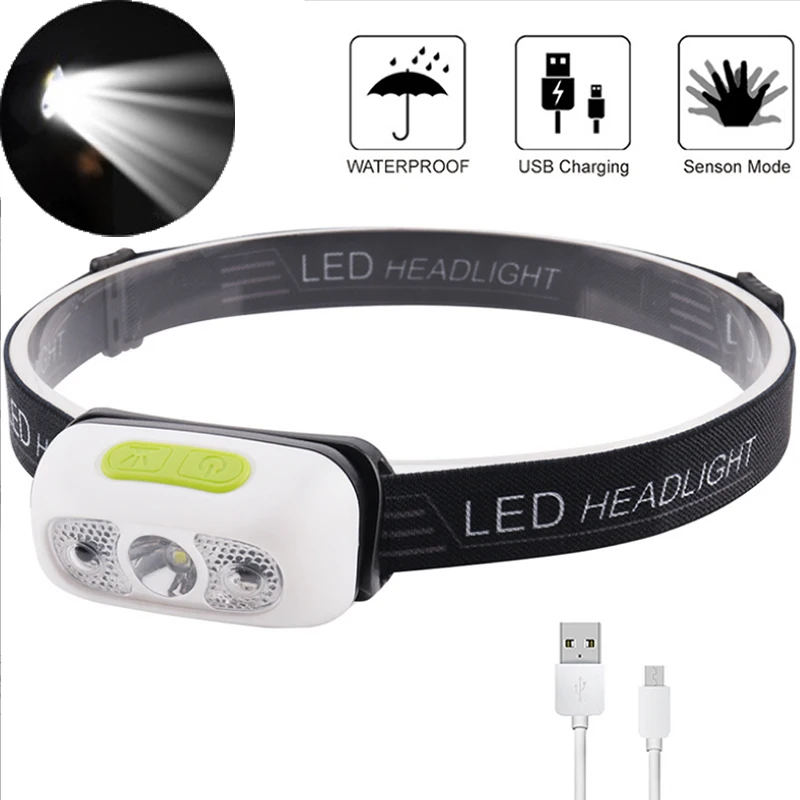 

IR Sensor Headlight USB Rechargeable Induction LED Headlamp Head Light Lamp Lantern Waterproof Camping Fishing Lights with SOS