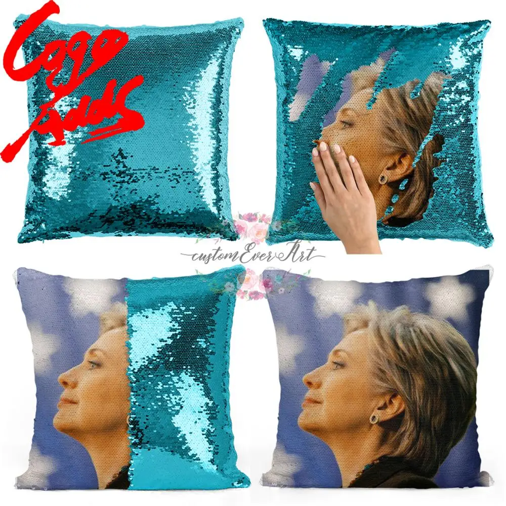 Подушка с блестками Хиллари Клинтон | Наволочка Двухцветная подушка Подарок для