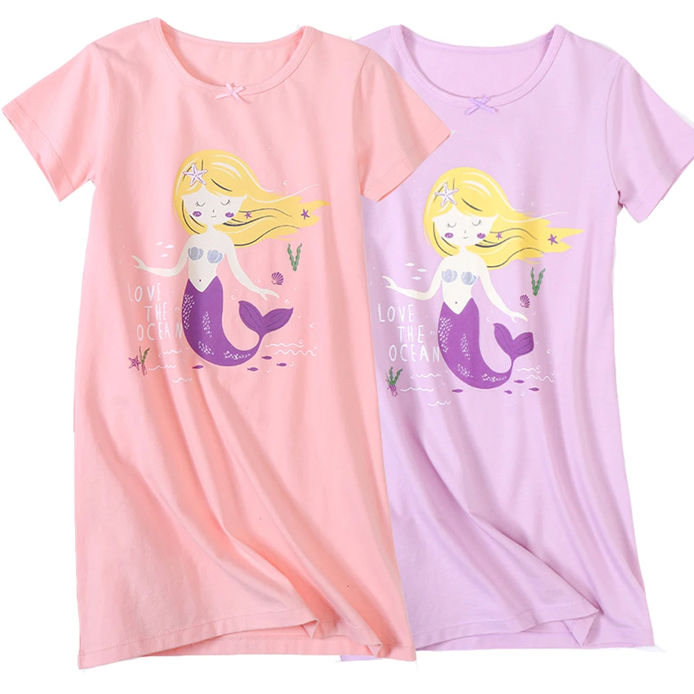 

3-12Years Kids Girls Summer Nightgowns Cotton Short Sleeve Tennager Children's Home Wear Nightdressgirl Pajamas Clothes