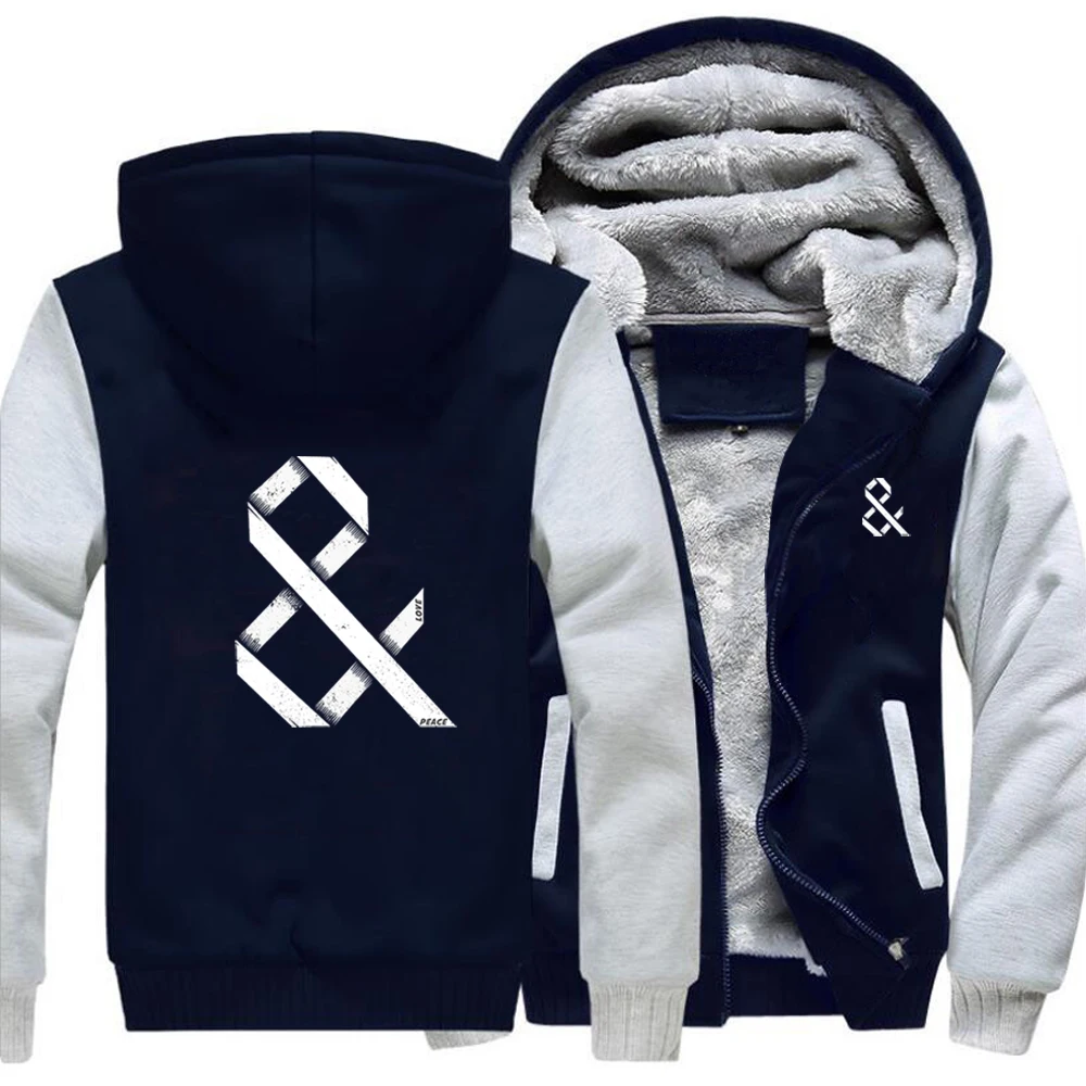 

Peace And Love Logo Casual Outdoor Hoodies Coat Men Printed Street Sweatshirt Winter Warm Thick Fitted Loose Black New Jackets