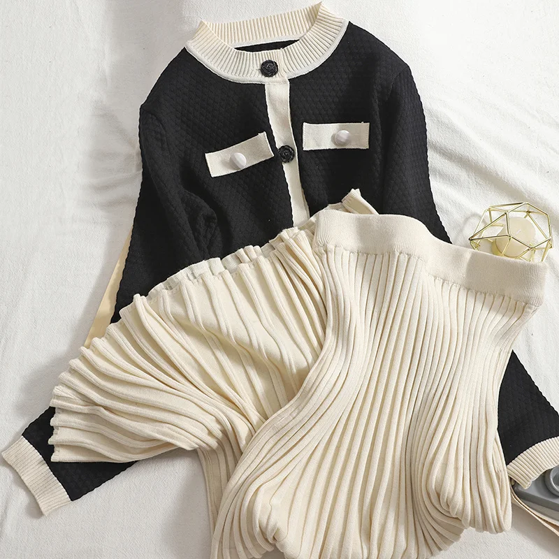 

Высококачественный Модный повседневный вязаный комплект из двух предметов в Корейском стиле женский кардиган Топы и аксессуары винтажные ...