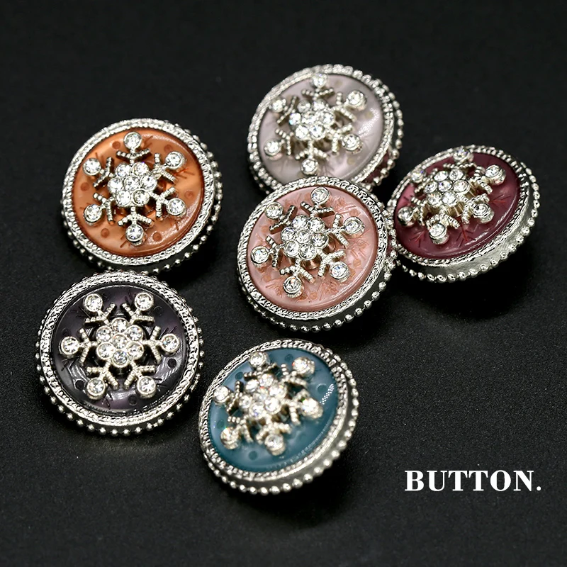 

6pcs 16mm 21mm Vintage craft decorative Buttons for Women Clothing Rhinestones Resin Metal Button Coat Sewing Cover needlework