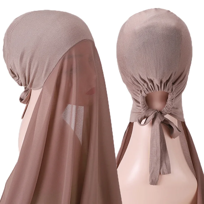 2021 Fashion Muslim Women Scarves For Ladies Instant Chiffon Hijab With Cap Under Scarf Instant Hijab With Undercao Attached