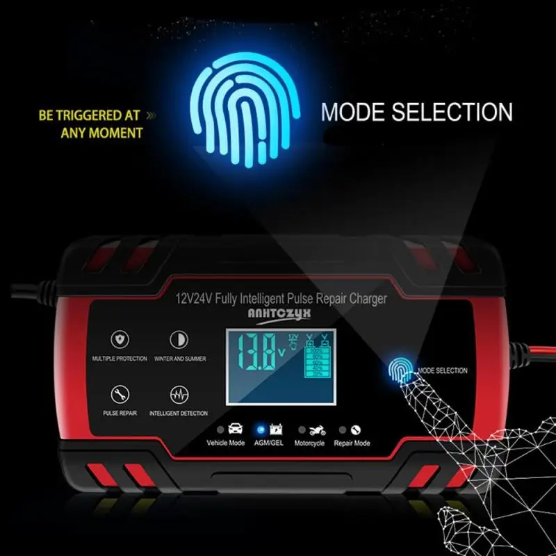 12V/24V для автомобилей и мотоциклов Батарея Зарядное устройство с ЖК дисплей