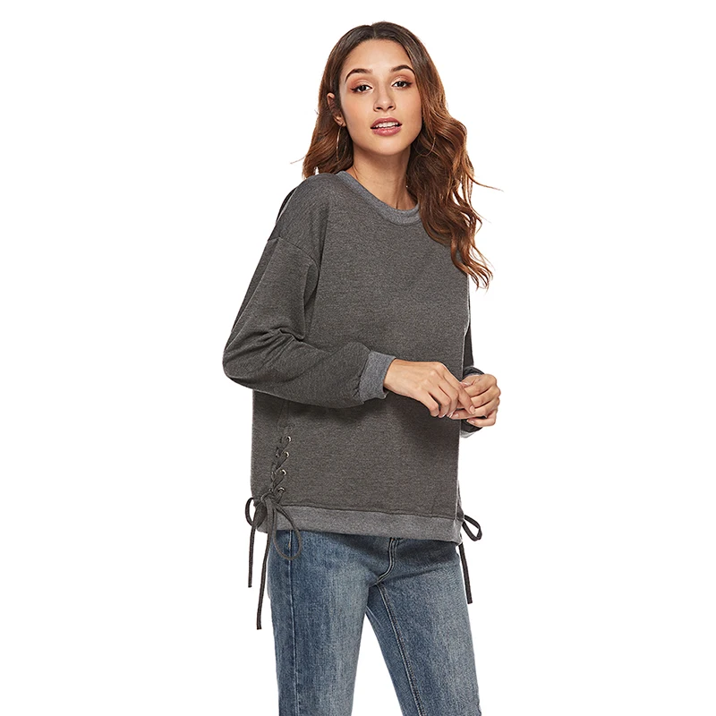 Осенние женские толстовки с круглым вырезом свитшоты боковым швом Свободный